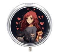 A Girl Who Loves Cats Pill Box, 3 Compartment Small Pill Case Waterproof Travel Pill Organizer for Pocket Or Purse Portable Mini Medicine Tablet Vitamin Holder Pill Case