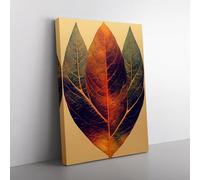 A Glorious Leaf Peach, Blue, Brown Canvas Wall Art Print Ready to Hang, Framed Picture for Living Room Bedroom Home Office Décor, 76x50 cm (30x20 Inch)