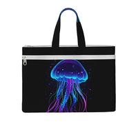 A Glowing Jellyfish Canvas File Bag with Zipper, Document Organizer Tote, Double Layer Portable File Pouch for Office Travel