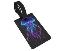 A Glowing Jellyfish Luggage Tag PVC Travel Bag Tag with Strap ID Card Label for Suitcase Backpack Carry On Baggage Identifier