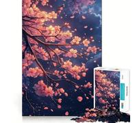 A Glowing Sakura Branch with Soft Pink Petals Falling 1000 Piece Puzzle For Adults Brain Calisthen Tight Joint Hard Challenge Game Night (38x52cm)