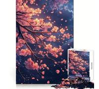 A Glowing Sakura Branch with Soft Pink Petals Falling 1000 Piece Puzzle For Adults Brain Calisthen Tight Joint Hard Challenge Game Night (38x52cm)