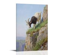A Goat Climbs A Cliff, Nibbling Tender Grass Contemporary Wall Mural - Decorative Hanging Poster Art 12x18inch(30x45cm)