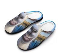 A Goat Smiles at The Camera Breathable Slippers Women Slip On Winter Warm House Slippers Shoes Bedroom 7-8（39-40