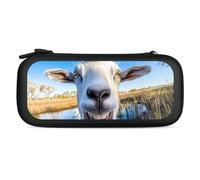 A Goat Smiles at The Camera Compatible with Switch Case Bag Travel Protective Cover Handbag with 15 Game Accessories