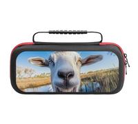 A Goat Smiles at The Camera Compatible with Switch Case Bag Travel Protective Cover Handbag with 20 Game Accessories