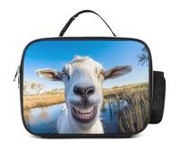 A Goat Smiles at The Camera Insulated Lunch Bag Adults Portable Picnic Tote Bag with Detachable Handle