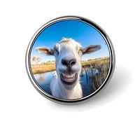 A Goat Smiles at The Camera Round Brooch Cute Pin Badges Decoration Jewellery for Men Women Metal Lapel Pins