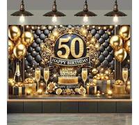 A gold themed 2D flag with shiny "50" and decorations, perfect for a spectacular 50th birthday party. 300x200cm