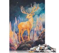 A Golden Deer Stands on Puzzle Unique Home Decor 100 Percent Recycled Cardboard Jigsaw Puzzle for Adult Children's Day Gifts 500pcs (52x38cm)