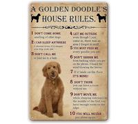 A Golden Doodle Dog Wall Decor Metal Signs House Rules Wall Decor Animal Tin Sign Modern Artwork Decoration for Living Room for Bedroom Wall Metal Tin Sign 6x8 Inch