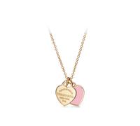 (A golden double-heart pink necklace) Mini Double Heart Tag Pendant Necklace