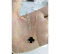 (A golden yellow [black agate] necklace) Fashionable 18k four-leaf clover necklace, women's clover double-sided mother-of-pearl pendant, non-fading, high-end collarbone chain