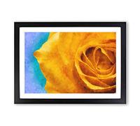 A Golden Yellow Rose Painting Framed Print | A2 Black Framed Wall Art | Ready to Hang | Modern Floral Picture | Living Room Bedroom Lounge Office