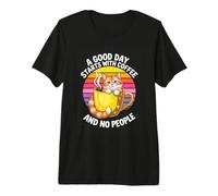 A Good Day Starts with Coffee and No People Cat Premium T-Shirt