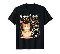 A Good Day Starts with Coffee & Cat Coffee Playful T-Shirt