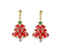A GOOD OMEN Christmas Tree Dangle Earrings for Women - Enamel Rhinestone Gold-Tone Festive Holiday Earrings, Christmas Jewelry Gifts, M, Zinc, synthetic diamond