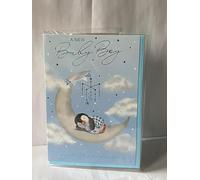 A Gorgeous Baby Boy Congratulations New Baby Card Birth Your Son Born Cute Penguin Sleeping/Moon Foil Detail(PH50279B)