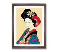 A Gorgeous Geisha Framed Print for Living Room Bedroom Home Office Décor, Wall Art Picture Ready to Hang, Walnut A3 Frame (34 x 46 cm)
