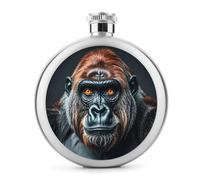 A Gorilla Hip Flask for Travel, Round Stainless Steel Flasks for Men Women, Portable Alcohol Bottle for Camping, Leakproof Flask Flagon for Activitie, 5 Oz