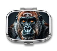 A Gorilla Pill Box 2 Compartment Medicine Pill Box - Portable Pill Organizer for Pocket or Purse, Decorative Metal Medicine and Vitamins Organizer