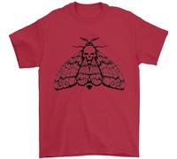 A Gothic Moth Skull Mens T-Shirt 100% Cotton Red S
