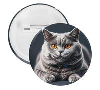 A Gray Cat Is Lying Badge Metal Round Pins, Lightweight Brooch for Backpack, Fashion Button Pins Badge for Shirts, Jackets, Shawl Coat, Unisex, 5PCS, Tinplate, metal round pins