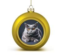 A Gray Cat is Lying Christmas Ball Ornament - 2.4 Inch Shatterproof Plastic Xmas Tree Decorations, Golden Christmas Tree Decor Hanging Ball for Holiday Wedding Party Decor
