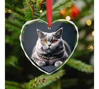 A Gray Cat is Lying Christmas Ornaments - Xmas Heart Hanging Ornaments for Christmas Tree Decorations, Farmhouse Rustic Holiday Home Decor and Gift Party Tags (3.5 Inch)