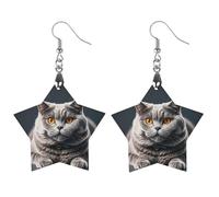 A Gray Cat Is Lying Wooden Earrings for Women, Vintage Elegant Wood Jewelry, Lightweight Earrings for Wedding, Party, Everyday Jewelry Gift, Love, Wood, wood