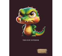 A gray-lined, college-ruled notebook with a margin. The notebook cover features an interesting graphic of a grumpy animal.: ALLIGATOR