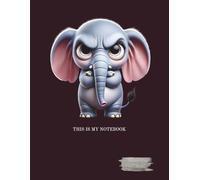 A gray-lined, college-ruled notebook with a margin. The notebook cover features an interesting graphic of a grumpy animal.: ELEPHANT