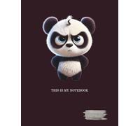A gray-lined, college-ruled notebook with a margin. The notebook cover features an interesting graphic of a grumpy animal.: PANDA