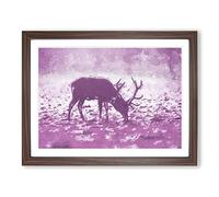 A Grazing Stag In Abstract Modern Art Framed Print | A3 Walnut Framed Wall Art | Ready to Hang | Abstract Animal Picture | Living Room Bedroom Lounge Office