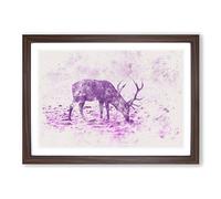 A Grazing Stag Watercolour Framed Print | A2 Walnut Framed Wall Art | Ready to Hang | Modern Animal Picture | Living Room Bedroom Lounge Office