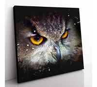 A Great Horned Owl Paint Splash Modern Canvas Wall Art Print Ready to Hang, Framed Picture for Living Room Bedroom Home Office Décor, 50x50 cm (20x20 Inch)