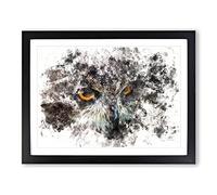 A Great Horned Owl Watercolour Modern Framed Print | A2 Black Framed Wall Art | Ready to Hang | Modern Animal Picture | Living Room Bedroom Lounge Office