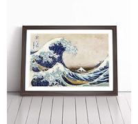A Great Wave of Kanagawa by Katsushika Hokusai Framed Wall Art Picture Print - Canvas Painting - Modern Home Décor Poster - Ready to Hang for Living Room Bedroom Kitchen - Walnut A1 (66 x 90 cm)