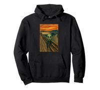 A Green Alien In The Scream By Edvard Munch Funny Alien UFO Pullover Hoodie