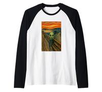 A Green Alien in The Scream By Edvard Munch Funny Alien UFO Raglan Baseball Tee