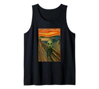 A Green Alien in The Scream by Edvard Munch Funny Alien UFO Tank Top