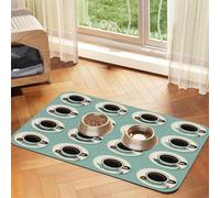 A Green Coffee Cup Pet Food Mat 17.2x11.81in Absorbent Non-Slip PU Leather Feeding Mat for Dogs Cats Rubber Bottom Fast Drying Rollable Pet Bowl Placemat