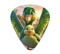 a green parrotGuitar Picks, 12-Piece Pattern Set, Three Different Thicknesses for Acoustic Electric Guitar and Other Instruments