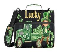 A Green Truck Full of Golden Clover Black White Buffalo Plaid 3 Ringing 1.5 inch Office Binder Organizer with Handle Waterproof Portable Home Travel Storage Bag for School/Office