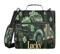 A Green Truck Full of Golden Clover Black White Buffalo Plaid 3 Ringing Zipper Binder with Strap Easy to Carry Document Organizer for Office School