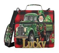 A Green Truck Full of Golden Clover Red and Black Buffalo Plaid 3 Ringing Office Binder Organizer with Handle and Removable Shoulder Strap Multi-Pocket Portable Portfolio for School/Office