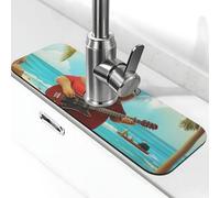 A Groundhog Playing The Guitar Sink Splash Guard Faucet Mat, Kitchen Faucet Suction Pad,Faucet Handle Drip Catcher Tray Drying Mat for Bathroom (15" X 5.5" )