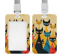 A Group of Cats Id Badge Holder with Lanyard, Clear Vertical Card Protector Waterproof, Breakaway Safety Neck Strap, Heavy Duty Name Tag Holder for Nurse Teacher Officer Staff Women Men