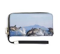 A Group of Dolphins with Long Beaks Jumped out of the Water Long Clutch Wallet, Long Handbag with Removable Wristlet Strap, PU Leather Zip Purse, Credit Pass Case Card-Holder for Men Women