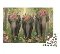 A Group of Elephants with Heads Decorated with Flowers And Butterflies Rätsel Für Erwachsene || 1000pcs (75x50cm) Puzzles Lernspiele Home Decor Puzzles